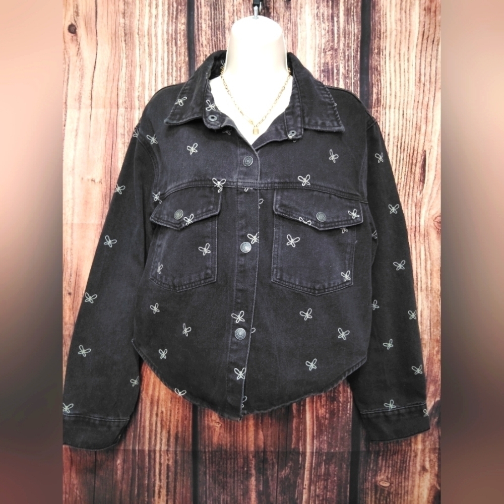 Stoosh Black Denim Women's Jacket With Butterflys